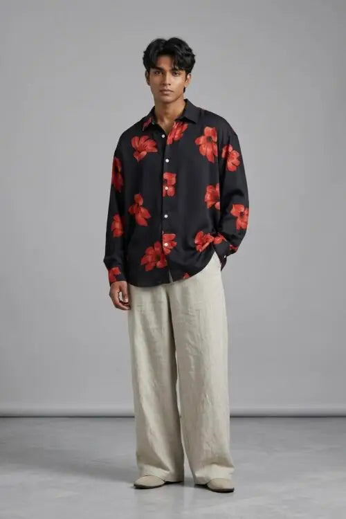 Midnight Flora Relaxed Button-Down Viscose Shirt