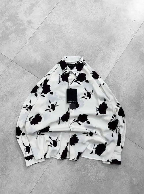 Midnight Flora Relaxed Button-Down Viscose Shirt